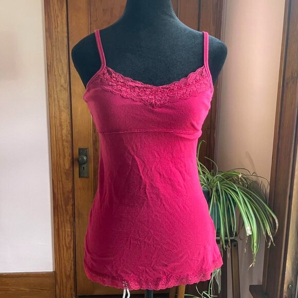 Mudd Pink Lace Cami Tank Top Beaded Trim M Y2K 2000s Coquette Fairycore Indie - Picture 1 of 7